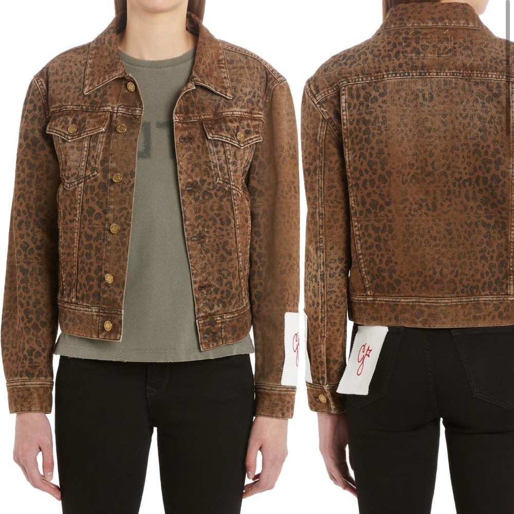 Golden Goose Crop Leopard Print Denim Jacket